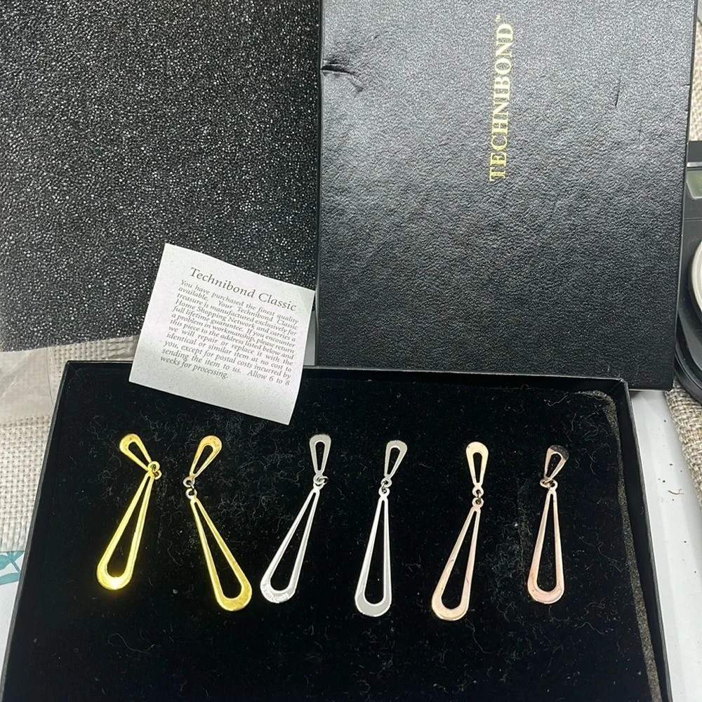 Vintage Technibond 3-Pair Dangle Earring Set - 18K Gold/Rose Gold/Platinum